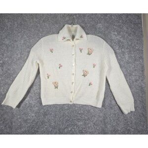 Vintage Marla Button Up Emboard Cardigan Sweater White Women's Size S Grannycore